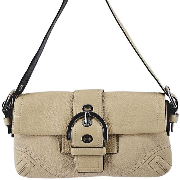 Coach Handbags - COACH 3511 Soho Ivory Pebble Leather Buckle Flap Small Shoulder Bag